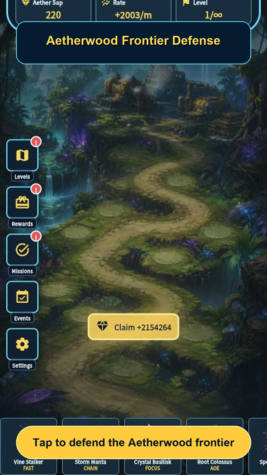 Aetherwood Frontier Defense command screen