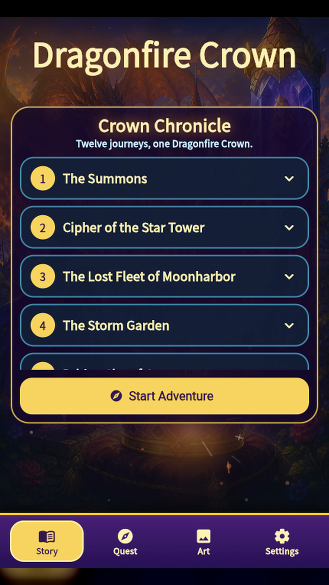 Dragonfire Crown story chapters